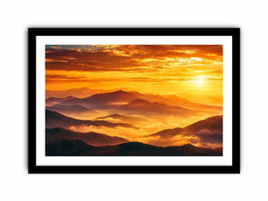 Golden mountain sunrise landscape canvas art for elegant living room decor