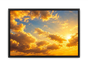 Golden cloudscape and sun rays canvas art for elegant living room decor