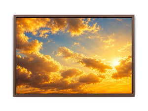 Golden cloudscape and sun rays canvas art for elegant living room decor