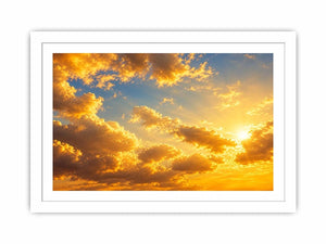 Golden cloudscape and sun rays canvas art for elegant living room decor