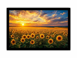 Sunflower field at sunset canvas art for elegant living room decor