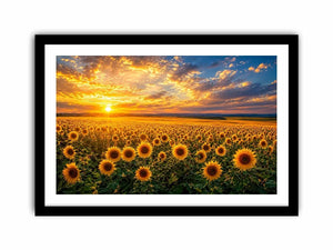 Sunflower field at sunset canvas art for elegant living room decor