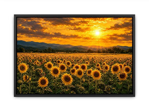 Sunflower landscape with mountain sunset canvas art for elegant living room decor