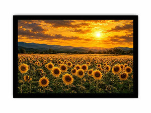 Sunflower landscape with mountain sunset canvas art for elegant living room decor