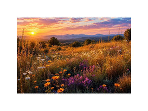 Warm wildflower meadow canvas art for elegant living room decor.