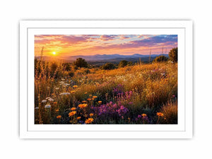 Warm wildflower meadow canvas art for elegant living room decor.