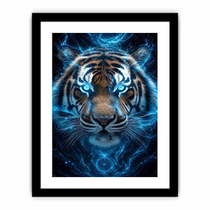 Electric blue tiger portrait canvas art for bold modern office decor.