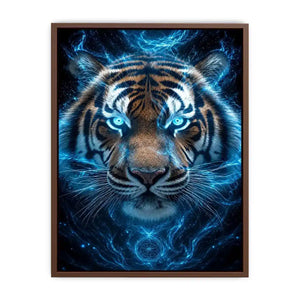 Electric blue tiger portrait canvas art for bold modern office decor.