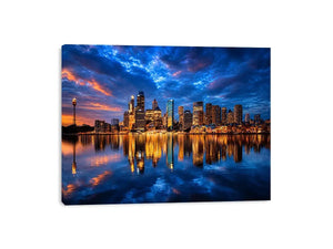 Sydney skyline photography canvas art for modern office or living room decor.