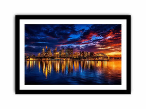 Sydney harbour skyline canvas art for dramatic modern living room decor.