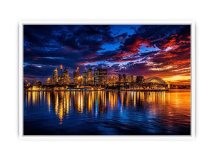 Sydney harbour skyline canvas art for dramatic modern living room decor.