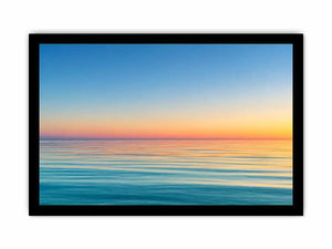 Pastel ocean horizon canvas art for calm coastal living room decor.