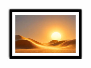 Warm desert sun canvas art with minimalist dunes for elegant living room decor.