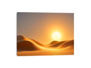 Warm desert sun canvas art with minimalist dunes for elegant living room decor.