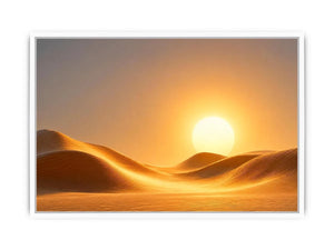 Warm desert sun canvas art with minimalist dunes for elegant living room decor.