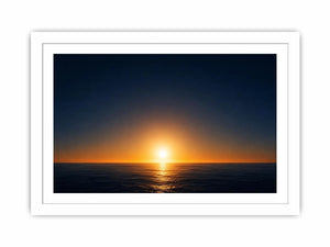Dark ocean sunset canvas art with golden horizon for modern living room decor.