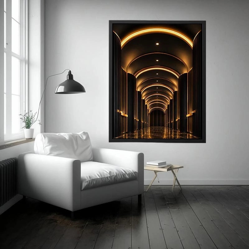 Luxury black and gold arch hallway canvas art for modern entryway decor.
