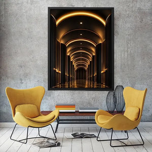 Luxury black and gold arch hallway canvas art for modern entryway decor.