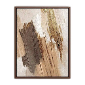 Neutral gold abstract canvas art with textured brush strokes for bedroom decor.