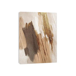 Neutral gold abstract canvas art with textured brush strokes for bedroom decor.
