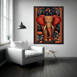 Ornate elephant floral canvas art for luxury living room decor.