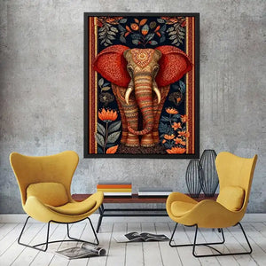Ornate elephant floral canvas art for luxury living room decor.