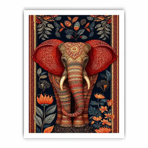 Ornate elephant floral canvas art for luxury living room decor.