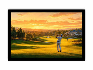 Golden golf course canvas art for modern office or living room decor.
