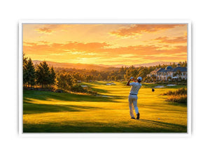 Golden golf course canvas art for modern office or living room decor.