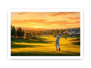 Golden golf course canvas art for modern office or living room decor.