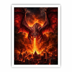 Fiery dragon fantasy canvas art for bold office or game room decor.