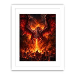 Fiery dragon fantasy canvas art for bold office or game room decor.