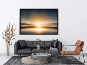 Minimal neutral shoreline canvas art for calm bedroom decor.