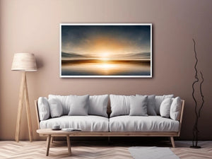 Minimal neutral shoreline canvas art for calm bedroom decor.