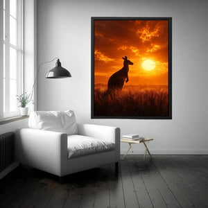 Kangaroo sunset canvas art for warm bedroom or hallway decor.