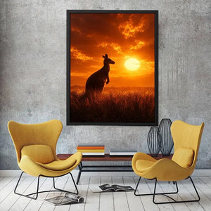 Kangaroo sunset canvas art for warm bedroom or hallway decor.