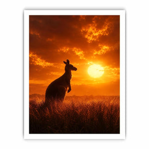 Kangaroo sunset canvas art for warm bedroom or hallway decor.
