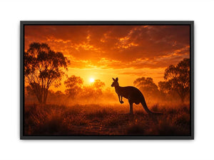 Kangaroo outback sunset canvas art for warm living room decor.