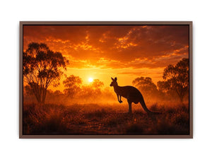 Kangaroo outback sunset canvas art for warm living room decor.