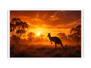 Kangaroo outback sunset canvas art for warm living room decor.