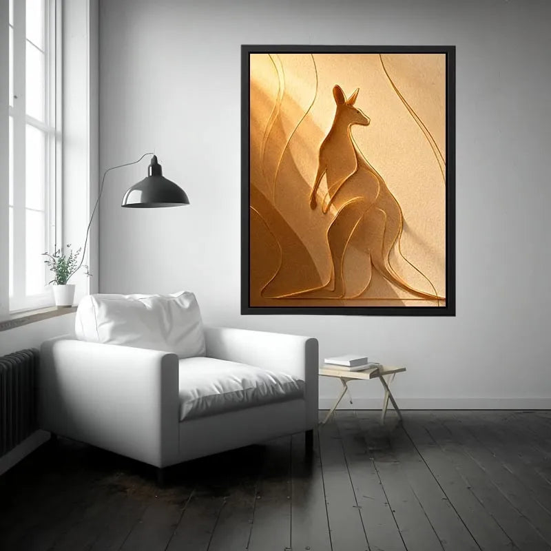 Minimal kangaroo line art canvas for neutral bedroom decor.