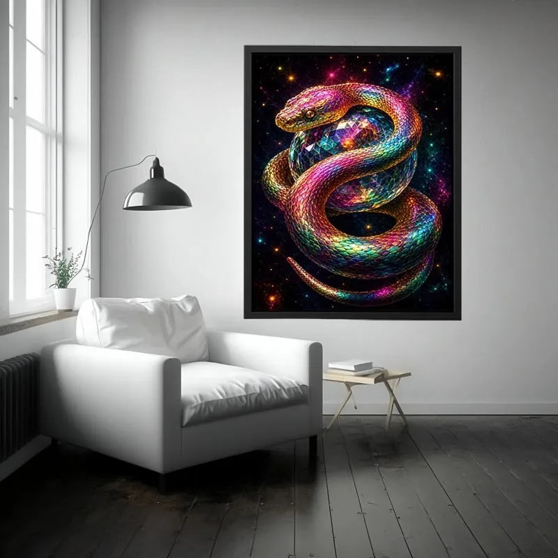 Colorful fantasy snake canvas art for bold creative room decor.