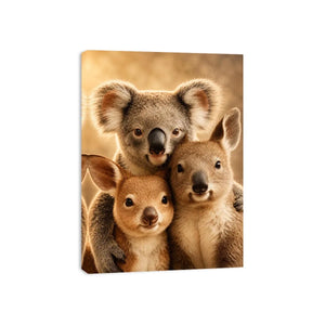 Koala and kangaroo canvas art for soft nursery room decor.