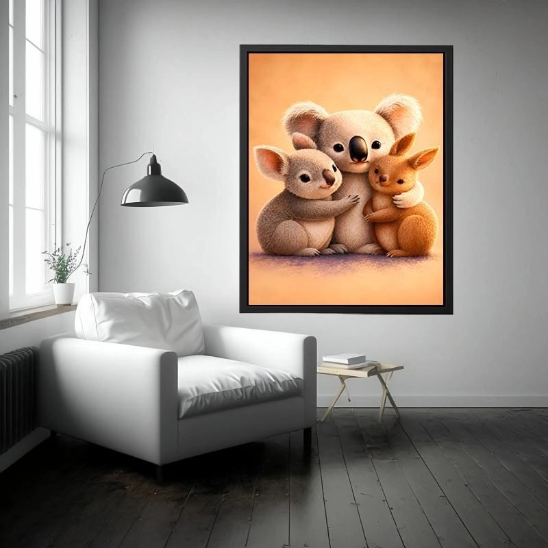 Cute koala and kangaroo canvas art for nursery or kids room decor.