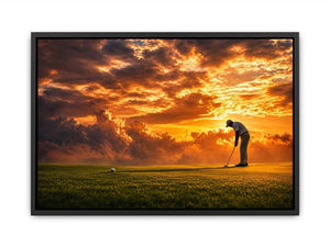 Golf sunset canvas art for office, mancave, or living room decor.