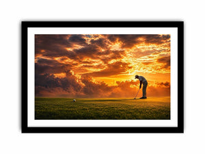 Golf sunset canvas art for office, mancave, or living room decor.