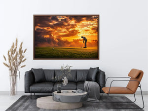 Golf sunset canvas art for office, mancave, or living room decor.