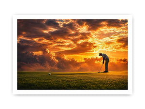 Golf sunset canvas art for office, mancave, or living room decor.