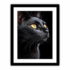 Black cat portrait canvas art with amber eyes for modern room decor.
