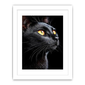 Black cat portrait canvas art with amber eyes for modern room decor.